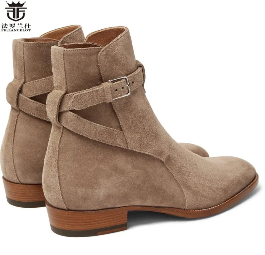 FR.LANCELOT 2020 European station chelsea boots pointed toe black leather boots men riding boots low heel motorcycle