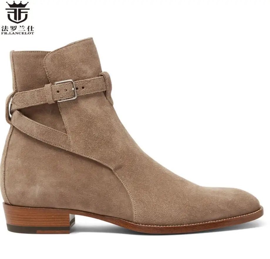 FR.LANCELOT 2020 European station chelsea boots pointed toe black leather boots men riding boots low heel motorcycle