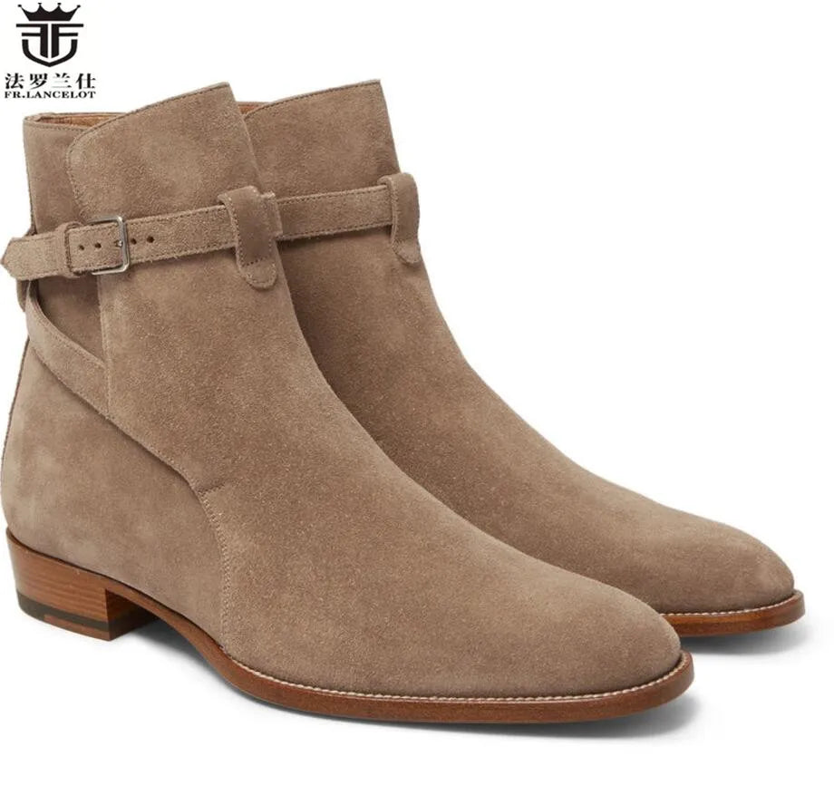 FR.LANCELOT 2020 European station chelsea boots pointed toe black leather boots men riding boots low heel motorcycle
