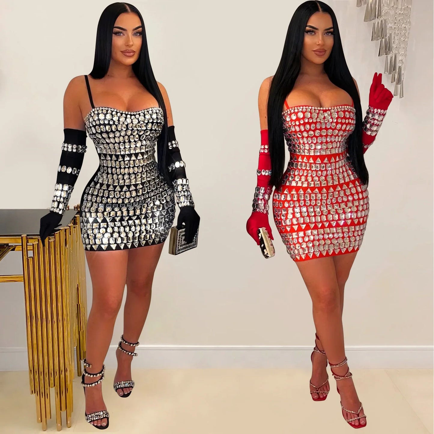 Rhinestone Black Mini Dress Lady Sexy Party Bodycon Evening Dresses Women Summer Elegant Luxury Birthday Short Club Wear Dresses