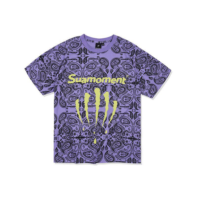 Graffiti Blood Claw Scratch Paisley Full Print Short Sleeve T-shirt Men's Summer Loose Couple Half Sleeve Tee