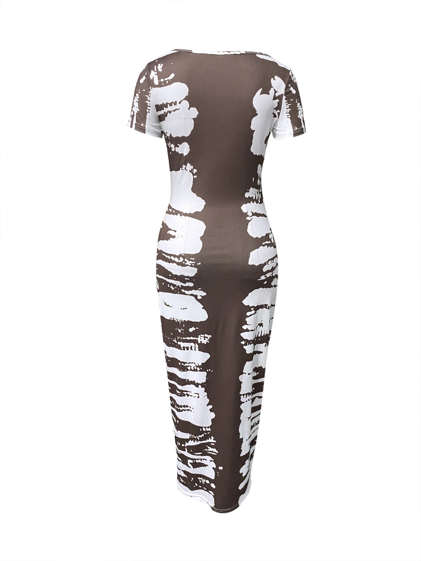 LW BASICS Square Neck Tie Dye Bodycon Dress Women Spring Summer Casual Color Contrast Short Sleeve Ankle Length Maxi Dresses