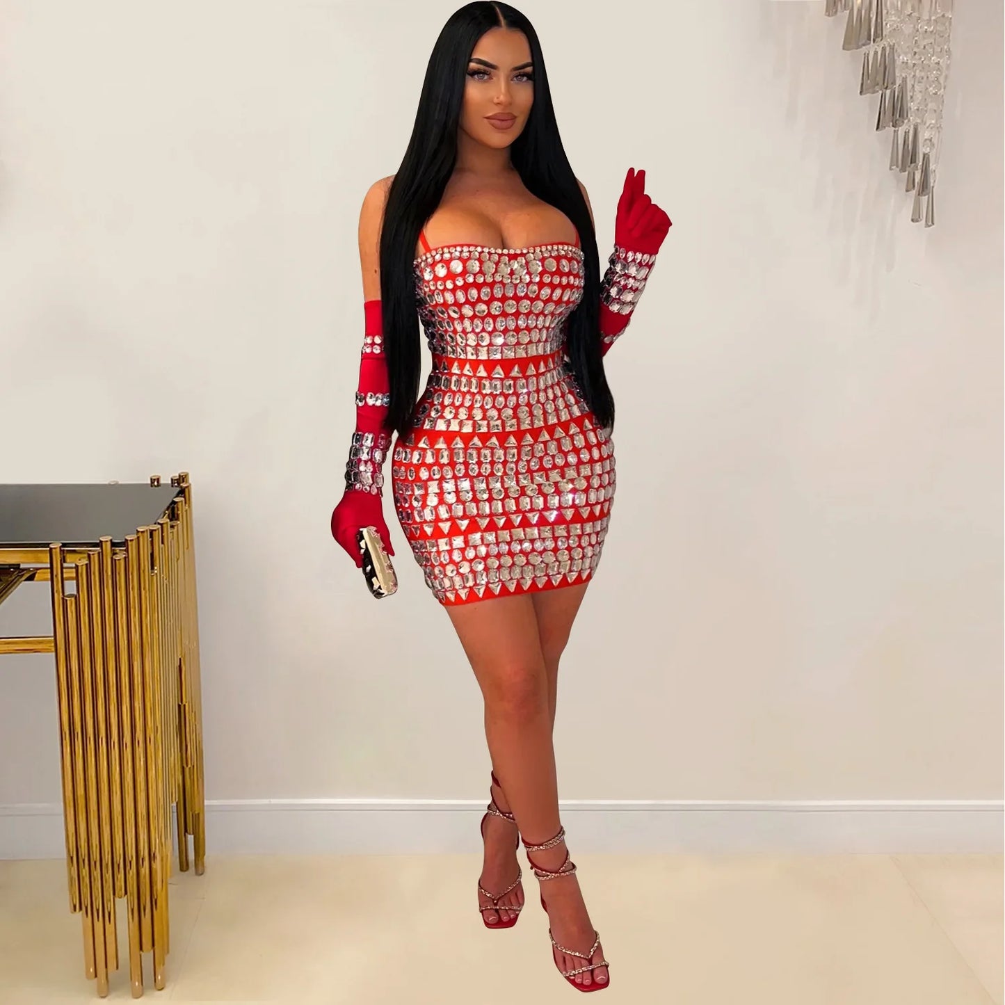 Rhinestone Black Mini Dress Lady Sexy Party Bodycon Evening Dresses Women Summer Elegant Luxury Birthday Short Club Wear Dresses