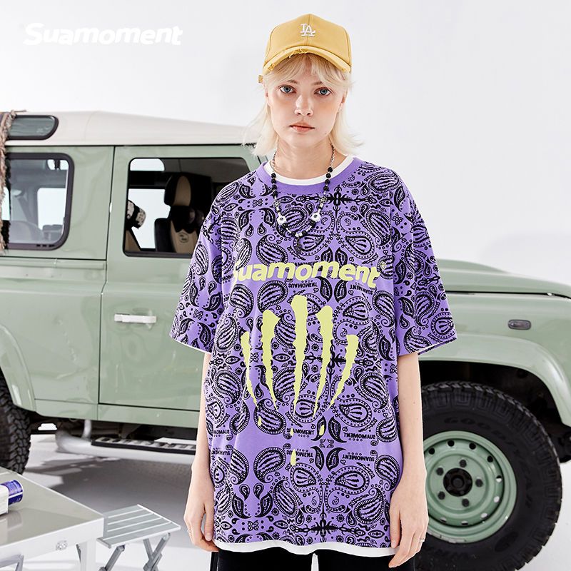 Graffiti Blood Claw Scratch Paisley Full Print Short Sleeve T-shirt Men's Summer Loose Couple Half Sleeve Tee