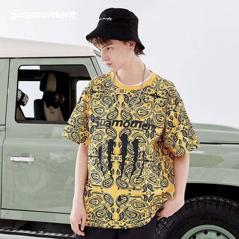 Graffiti Blood Claw Scratch Paisley Full Print Short Sleeve T-shirt Men's Summer Loose Couple Half Sleeve Tee