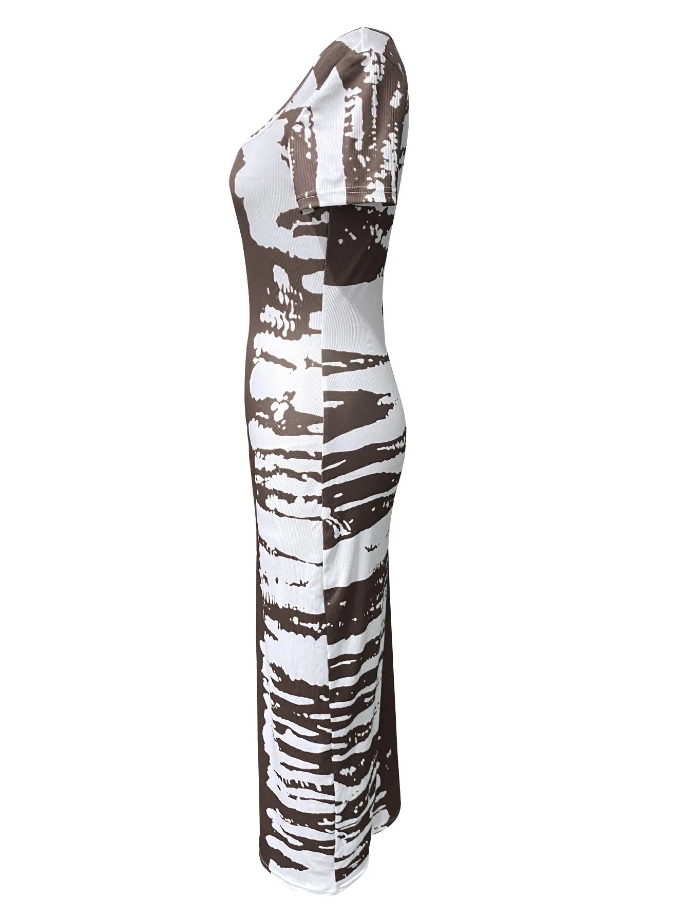 LW BASICS Square Neck Tie Dye Bodycon Dress Women Spring Summer Casual Color Contrast Short Sleeve Ankle Length Maxi Dresses