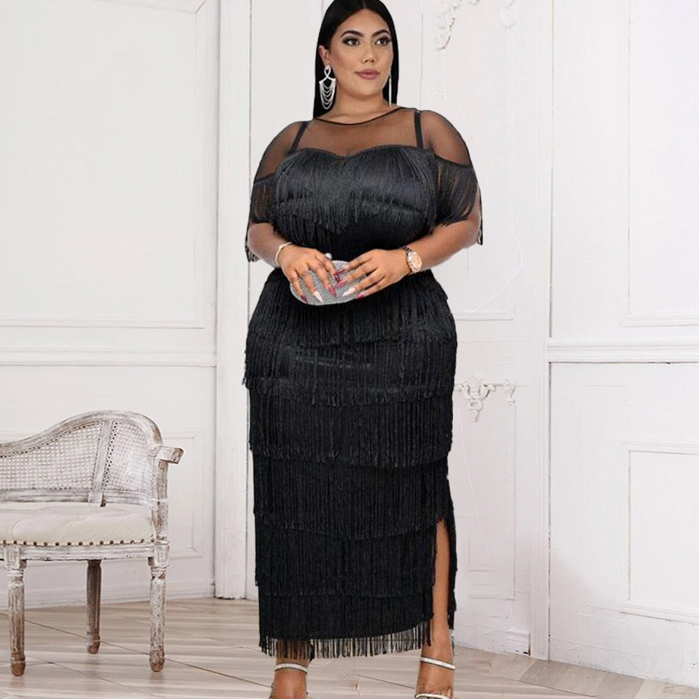 Plus Size Elegant Women's Dresses For Party 2022 Summer Tassel Fringed Dress Casual Robe Evening Cloth Long Prom Fashion Outfit
