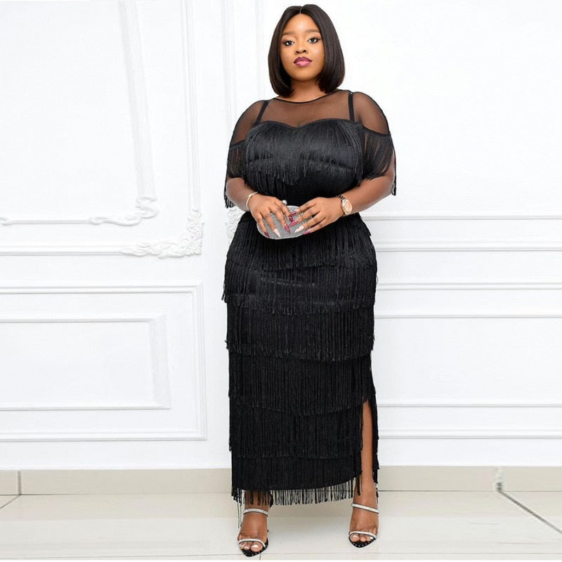 Plus Size Elegant Women's Dresses For Party 2022 Summer Tassel Fringed Dress Casual Robe Evening Cloth Long Prom Fashion Outfit