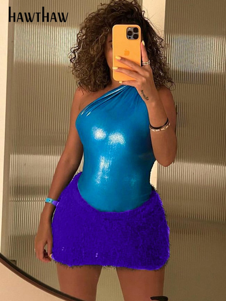 Hawthaw Women Party Club Tank Tops Bodysuit Mini Skirt Two Piece Sets Outfit 2022 Summer Autumn Wholesale Items For Business