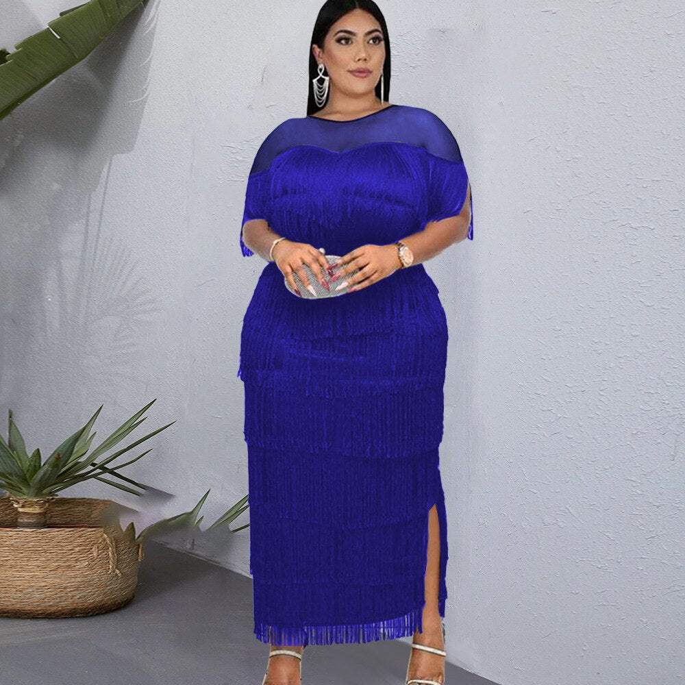 Plus Size Elegant Women's Dresses For Party 2022 Summer Tassel Fringed Dress Casual Robe Evening Cloth Long Prom Fashion Outfit