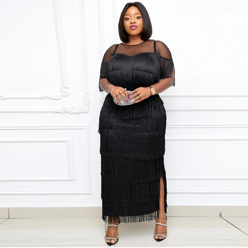 Plus Size Elegant Women's Dresses For Party 2022 Summer Tassel Fringed Dress Casual Robe Evening Cloth Long Prom Fashion Outfit