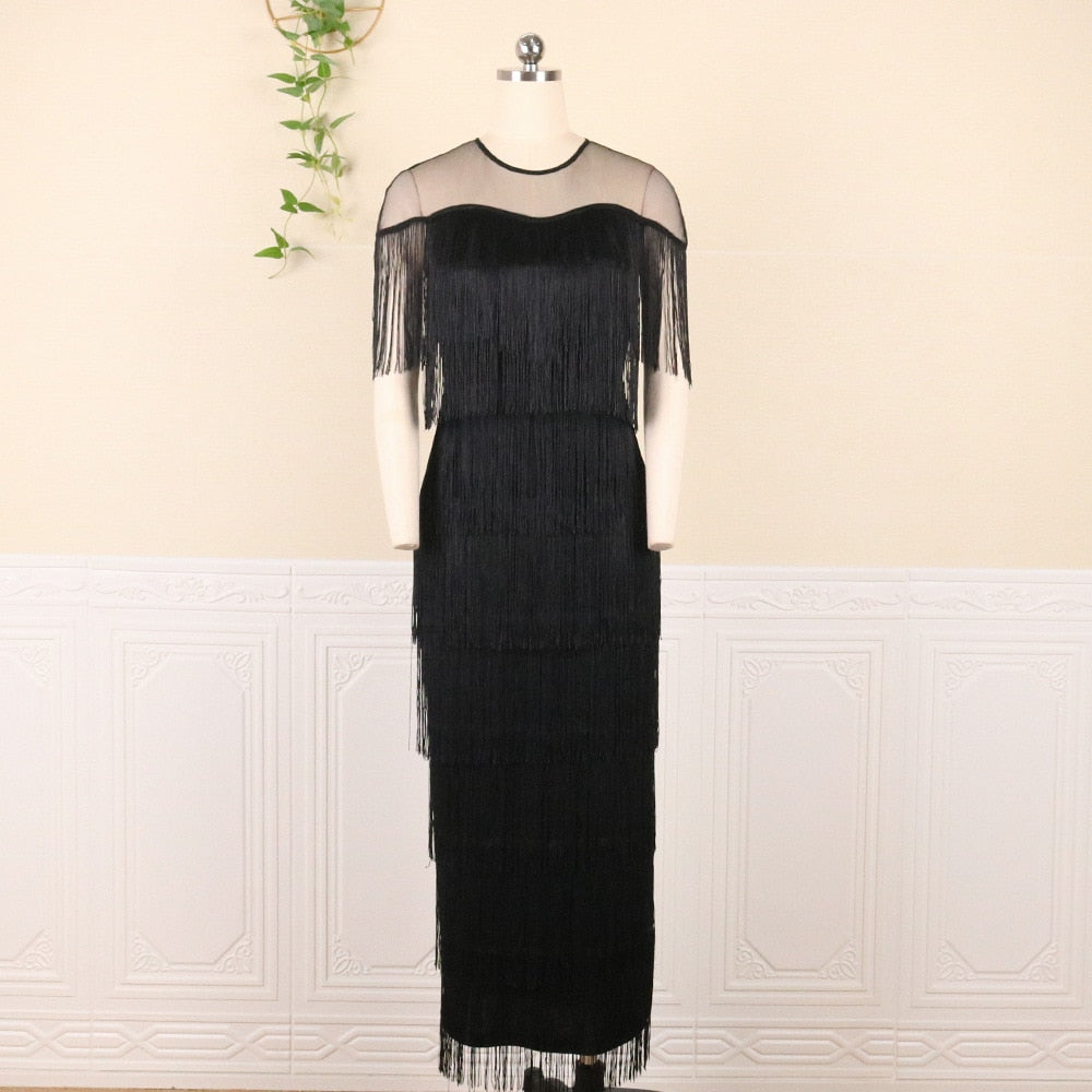 Plus Size Elegant Women's Dresses For Party 2022 Summer Tassel Fringed Dress Casual Robe Evening Cloth Long Prom Fashion Outfit