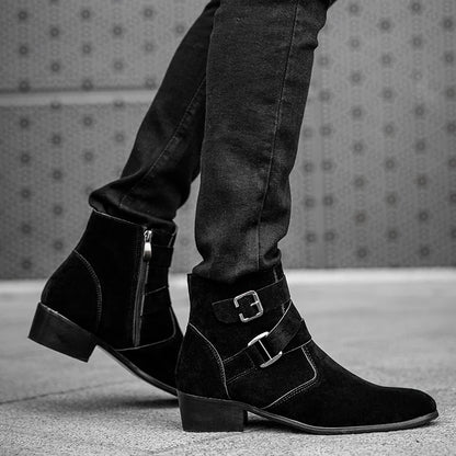 Designer New Men's Pointed Suede Zipper Buckle Shoes Botas Frosted Trend Casual Luxury Fashion High-Top Chelsea Ankle Boots