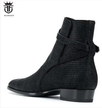 2020 smoking leather men booties buckle strap Chelsea Boots pattern Boots point toe Men's party shoes low heel wedding botas