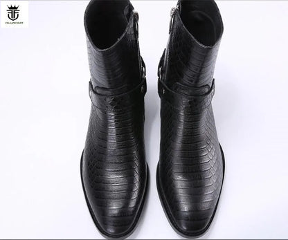 FR.LANCELOT 2020 new Chelsea boots men real leather boots British Style snake print Leather ankle booties high zip up men boots