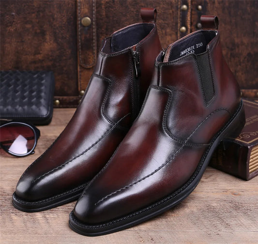 Fashion Black / Brown Tan Goodyear Welt Shoes Wedding Dress Shoes Mens Ankle Boots Genuine Leather Boots Male Business Shoes