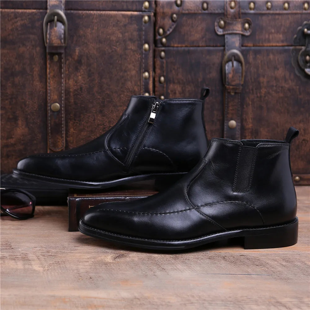 Fashion Black / Brown Tan Goodyear Welt Shoes Wedding Dress Shoes Mens Ankle Boots Genuine Leather Boots Male Business Shoes