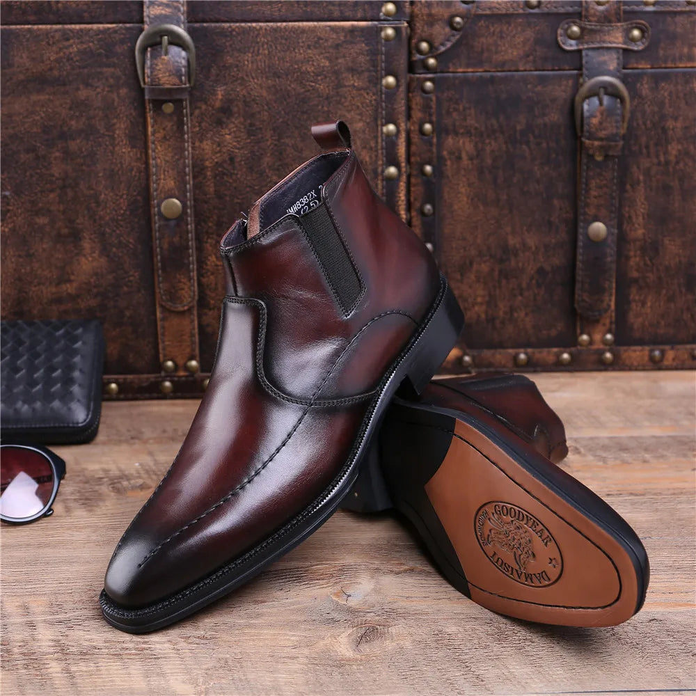 Fashion Black / Brown Tan Goodyear Welt Shoes Wedding Dress Shoes Mens Ankle Boots Genuine Leather Boots Male Business Shoes