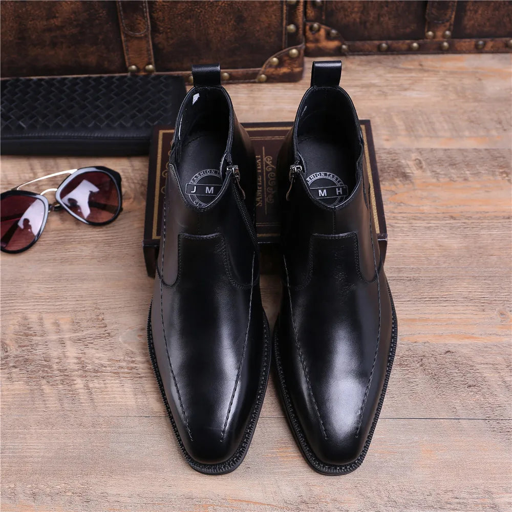 Fashion Black / Brown Tan Goodyear Welt Shoes Wedding Dress Shoes Mens Ankle Boots Genuine Leather Boots Male Business Shoes