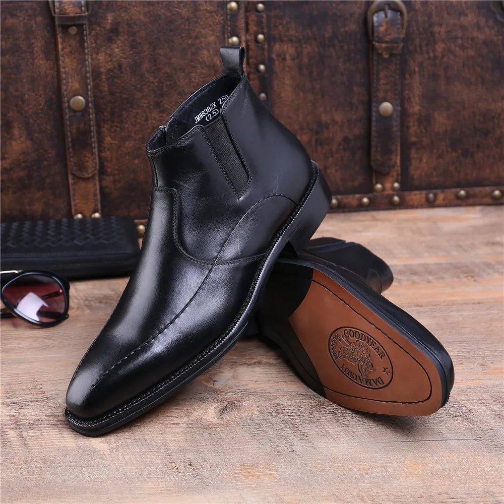 Fashion Black / Brown Tan Goodyear Welt Shoes Wedding Dress Shoes Mens Ankle Boots Genuine Leather Boots Male Business Shoes