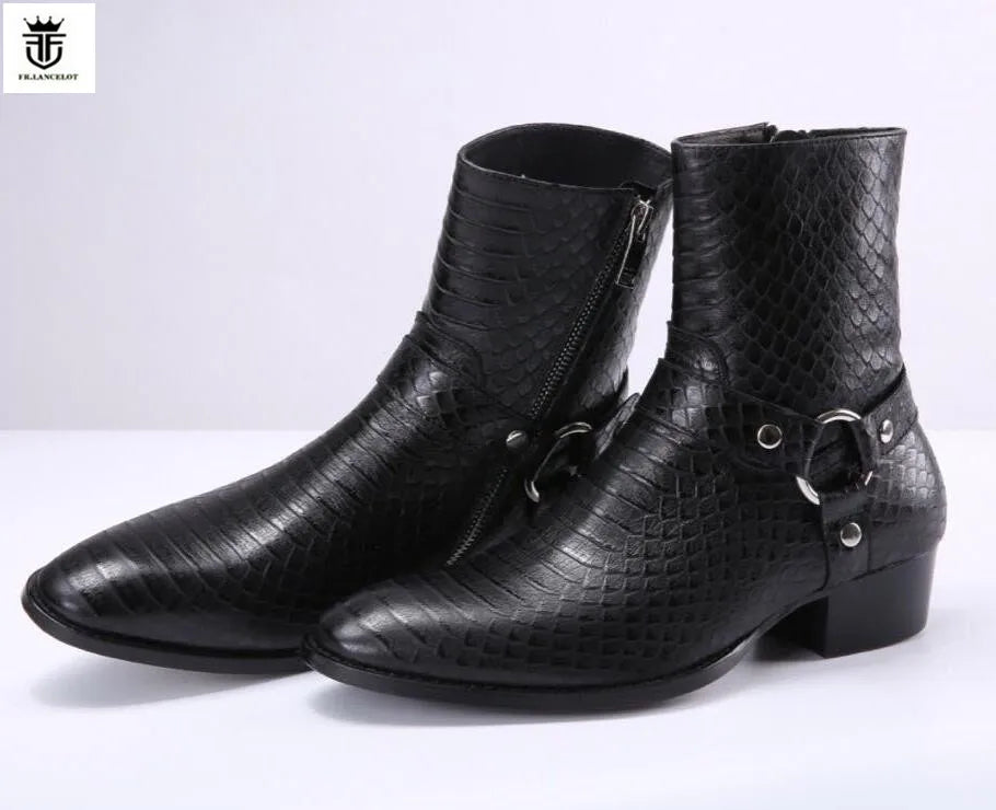 FR.LANCELOT 2020 new Chelsea boots men real leather boots British Style snake print Leather ankle booties high zip up men boots