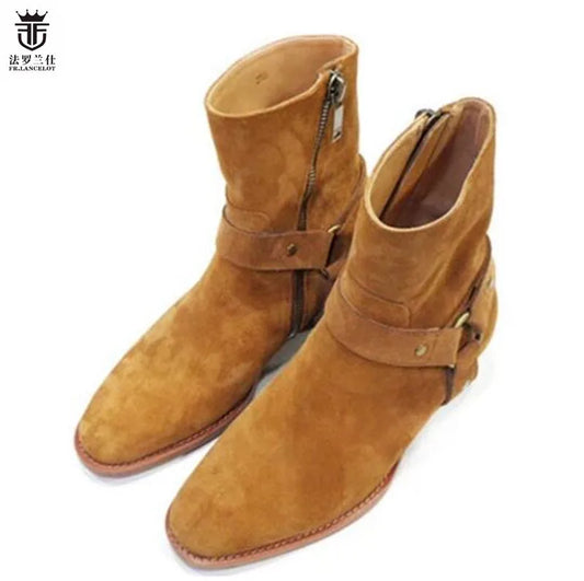 2019 Hot Sales FR.LANCELOT autumn winter Suede men real leather boots high top fashion british style fashion chelsea boots men