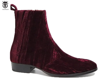 2020 new fashion men booties wine red Chelsea Boots zip up Boots point toe Men's party shoes heel 5cm velvet botas