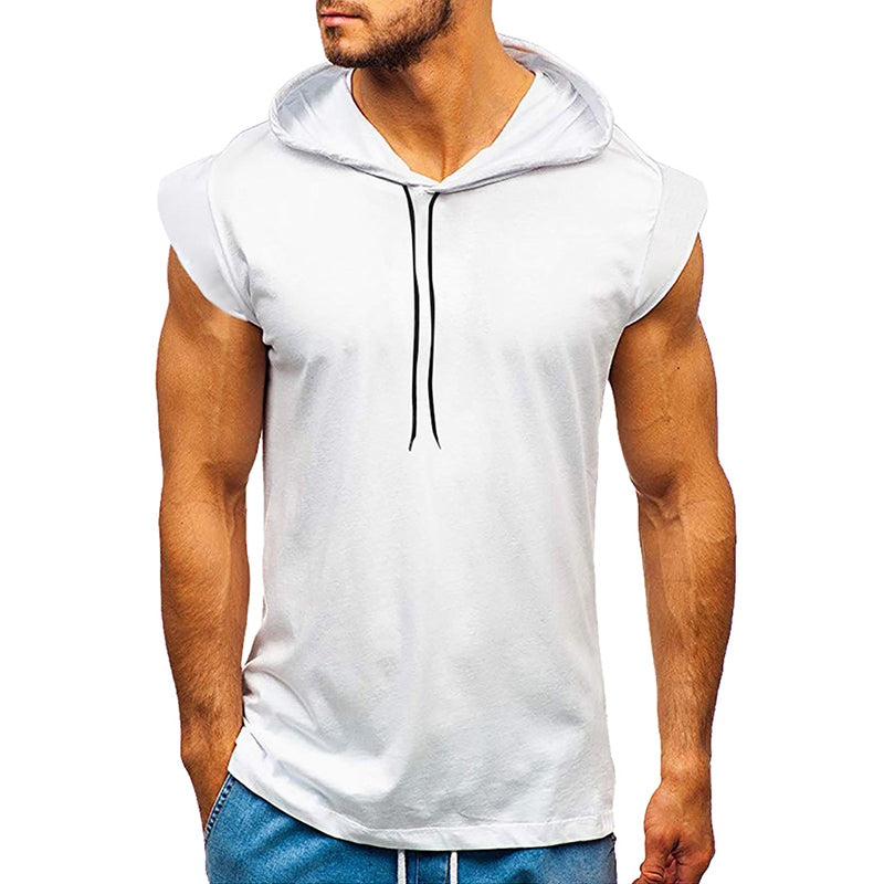 Mens Hooded Tank Top Summer Sleeveless Tops Drawstring Men C