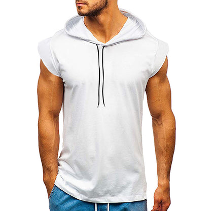 Mens Hooded Tank Top Summer Sleeveless Tops Drawstring Men C