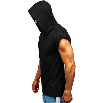 Mens Hooded Tank Top Summer Sleeveless Tops Drawstring Men C