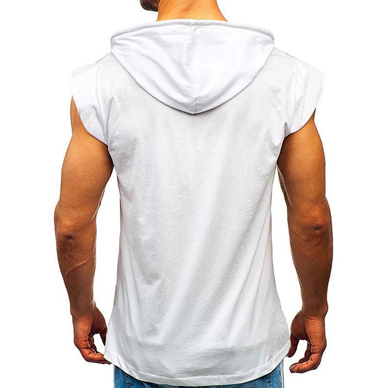 Mens Hooded Tank Top Summer Sleeveless Tops Drawstring Men C