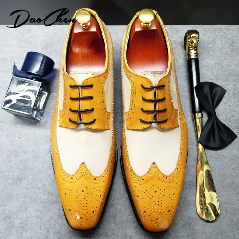 Luxury Brand Men Oxford Shoes Lace Up Pointed Mixed Colors Casual Men Dress Derby Shoes Wedding Office Leather Shoes Men