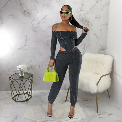 Fitness Women Tracksuits Joggers Two Piece Set Elegant 2 Pieces Sets Sweatsuit 2023 Women Fall Winter Ribbed Two Piece Pant Sets