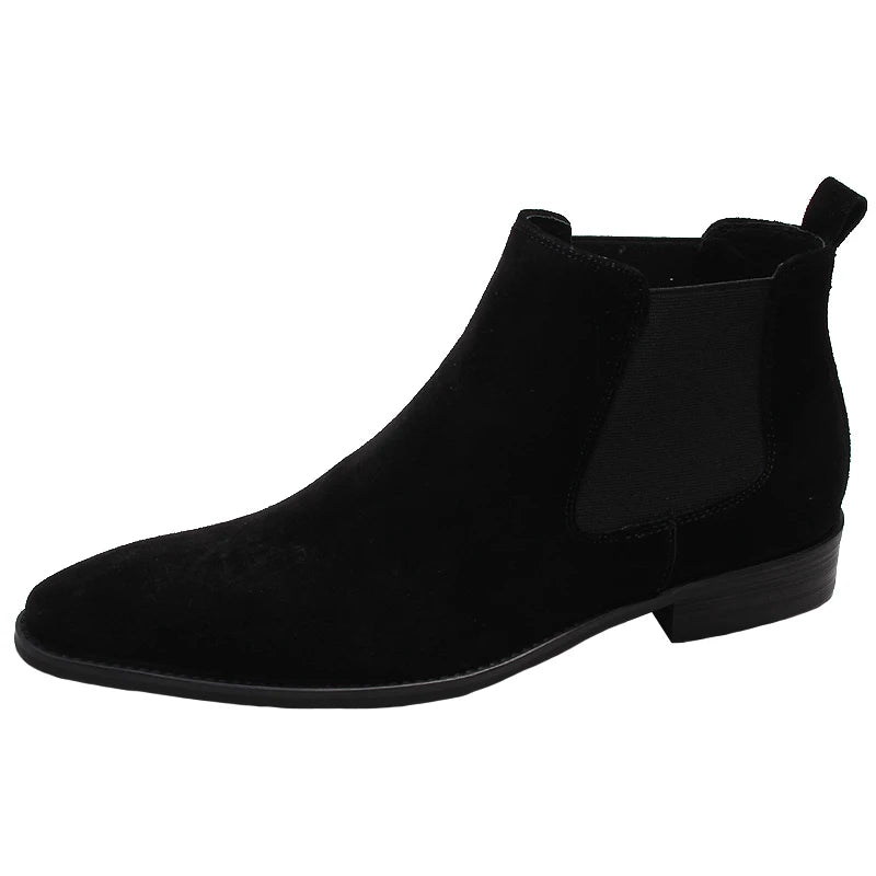 Fashion Luxury Pointy Ankle Boots Men Genuine Leather Black Brown Formal Casual Dress Boots Man Slip On Mens Suede Chelsea Boots