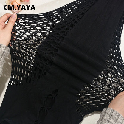 CM.YAYA Summer Full Sleeve Long Dress Mesh Hollow Out 2024 Strapless Evening Vestidos Sexy Party Club Maxi Dresses Vestidos