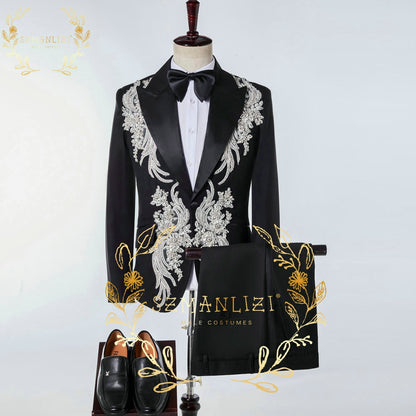 Costume Mariage Homme 2022 Real Photo Luxury Crystal Beading Suits For Men Groom Wedding Suit Prom Suits Tuxedo Blazer Homme