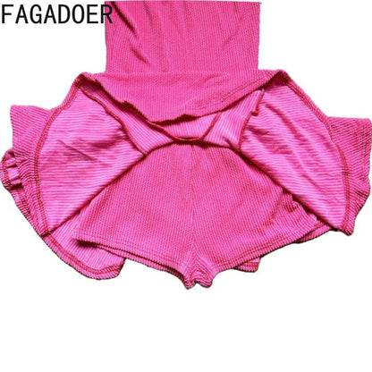 FAGADOER Spring New Solid Color Ribber Pleated Mini Dresses Women Sleeveless Elasticity Slim Vestidos Fashion Female Streetwear