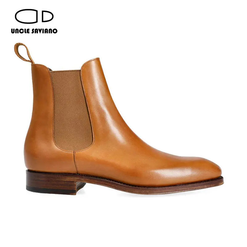 Uncle Saviano Luxury Chelsea Mens Boots Shoes Add Velvet Fashion Work Boots Handmade Designer Genuine Leather Shoes Men Original