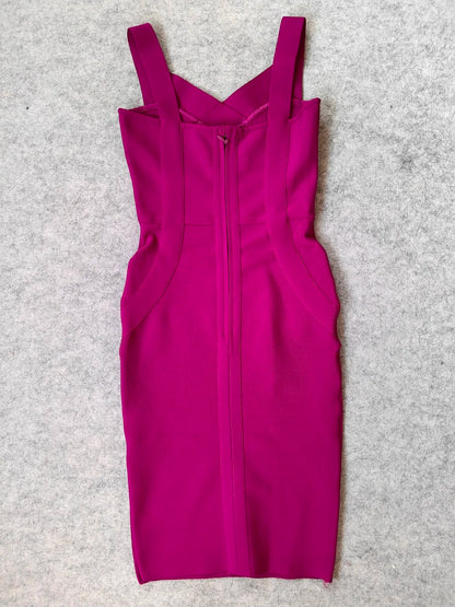 BEAUKEY Quality Fuchsia Women Bandage Party Birthdays Dress XL Vintage Elegant Tight Dress Bodycon Sweet Girl Evening Vestido