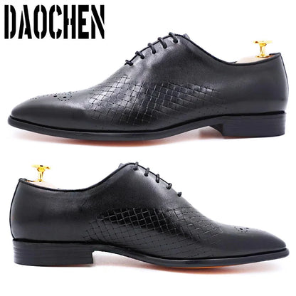 Italian Brand Men's Dress Shoes Lace Up Black Brown Weave Genuine Leather Mens Shoes Wedding Office Oxford Shoes For Men