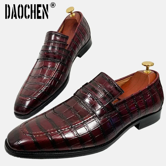 Luxury Brand Men's Loafers Slip On Shoes Casual Dress Mens Shoes Black Burgundy Wedding Banquet Office Leather Shoes Men