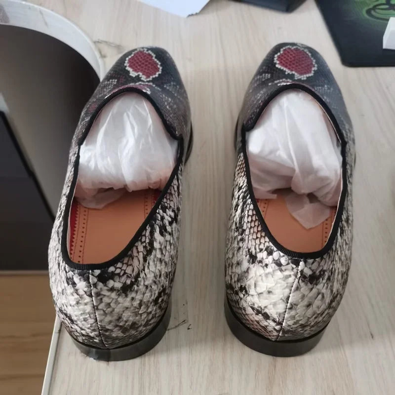 New Fashion Mixed Colors Snake Skin Pattern Loafers Luxury Genuine Leather Shoes For Men Handmade Slip On Flats Dress Shoes