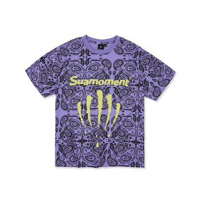 Graffiti Blood Claw Scratch Paisley Full Print Short Sleeve T-shirt Men&#39;s Summer Loose Couple Half Sleeve Tee