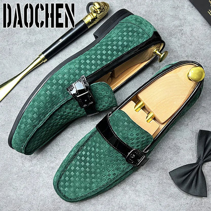 Italian Men's Loafers Shoes Black Green Monk Strap Slip On Men Dress Shoes Office Wedding Party Leather men casual shoes