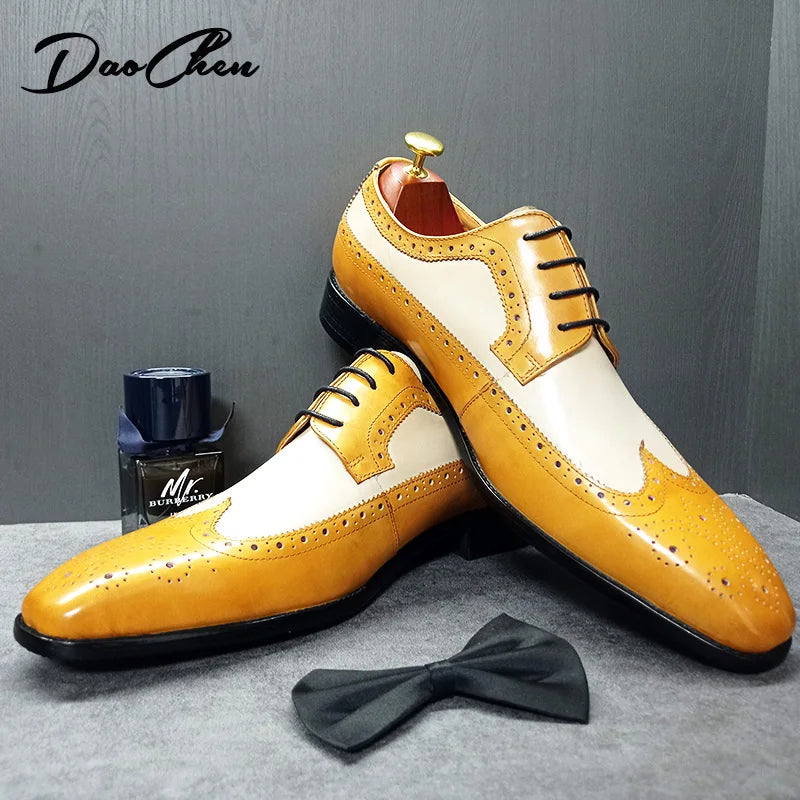 Luxury Brand Men Oxford Shoes Lace Up Pointed Mixed Colors Casual Men Dress Derby Shoes Wedding Office Leather Shoes Men