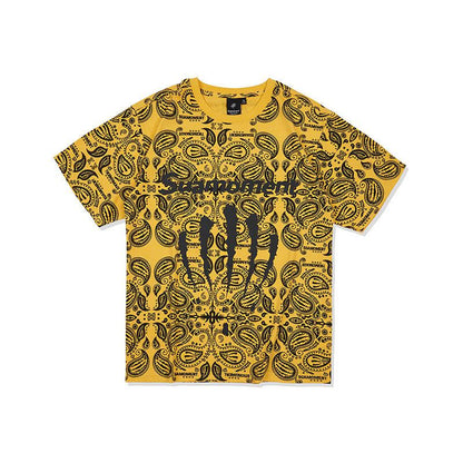 Graffiti Blood Claw Scratch Paisley Full Print Short Sleeve T-shirt Men&#39;s Summer Loose Couple Half Sleeve Tee