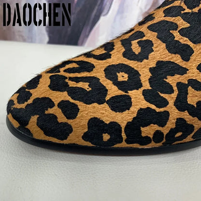 Luxury Men's Loafers Suede Mixed Leopard Shoes Casual Dress Man Shoe Wedding Party Banquet Genuine Leather Shoes For Men