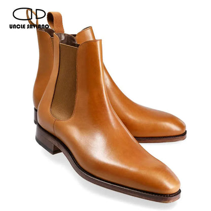 Uncle Saviano Luxury Chelsea Mens Boots Shoes Add Velvet Fashion Work Boots Handmade Designer Genuine Leather Shoes Men Original