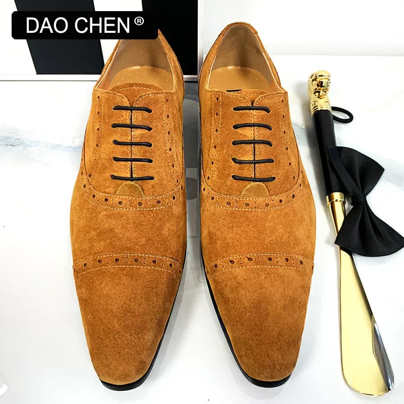 Elegant Men Oxford Shoes Lace up Mens Dress Sued Shoes Black Brown Pointed Men Casual Shoes Office Wedding Shoes For Men