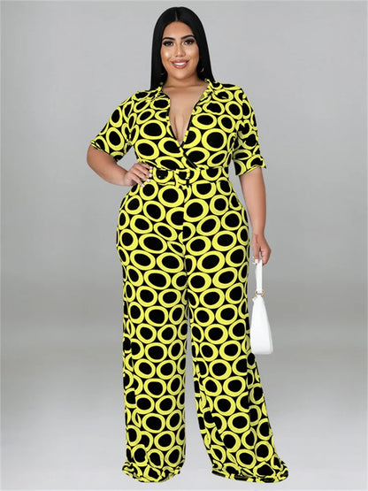 Wmstar Plus Size Women Jumpsuit Summer Clothes Printed V Neck with Belt Urban Leisure Bodysuit New 2022 Wholesale Dropshipping